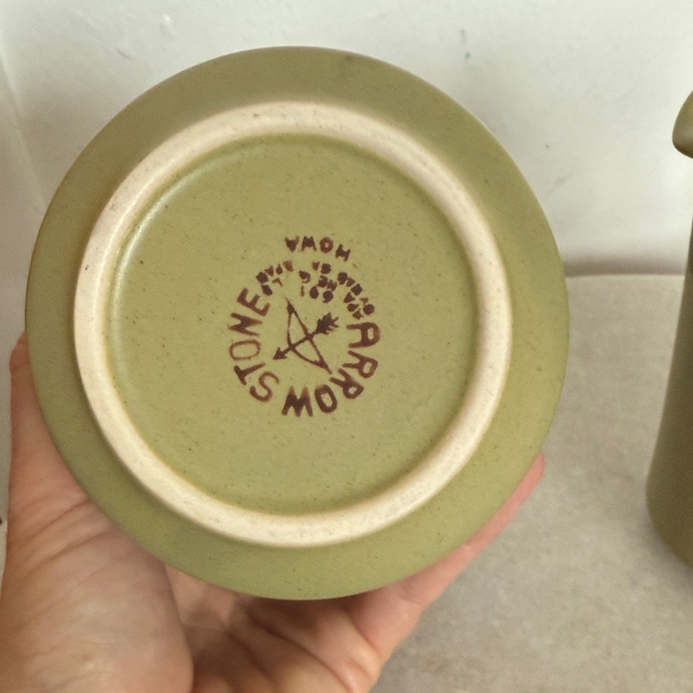 Vintage MCM Stone Arrow Green Ceramic Set - Picture 2 of 10